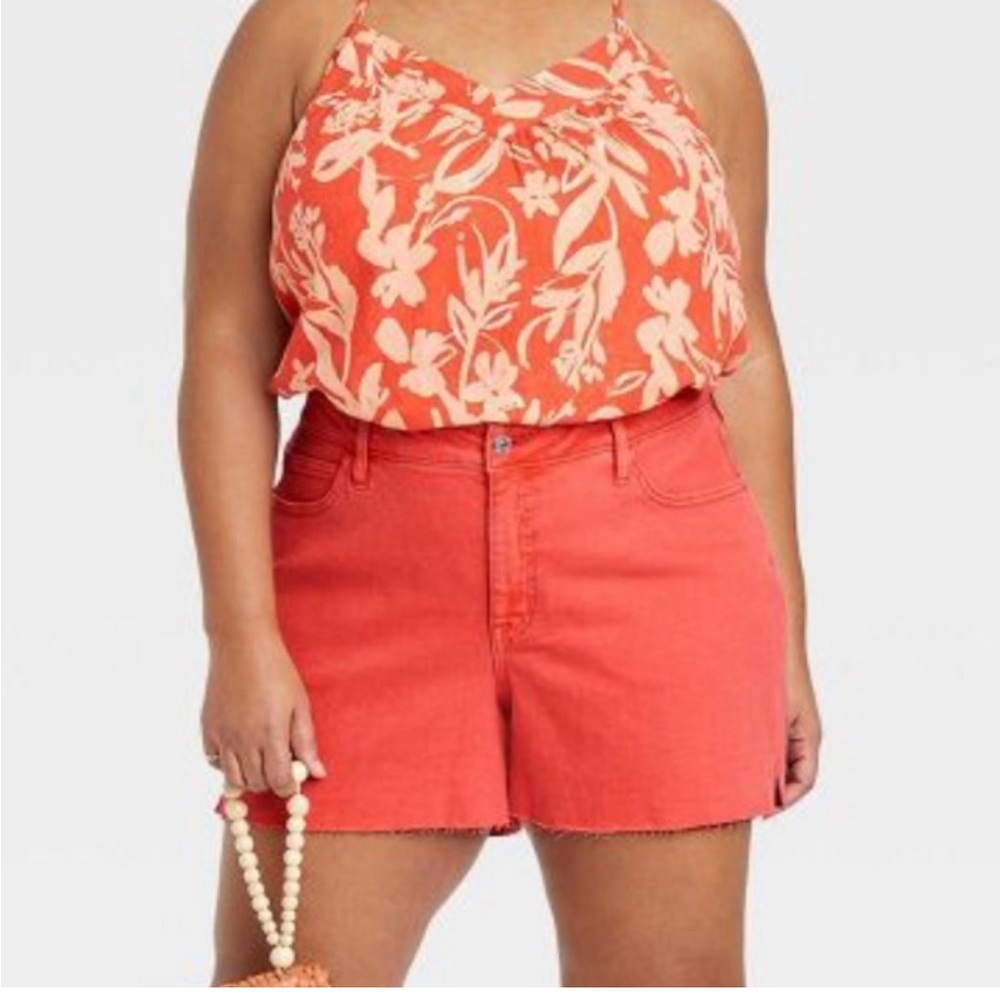 NEW! Plus Size High-Rise Stretch
Jean Shorts, Ava & Viv - Orange / Coral